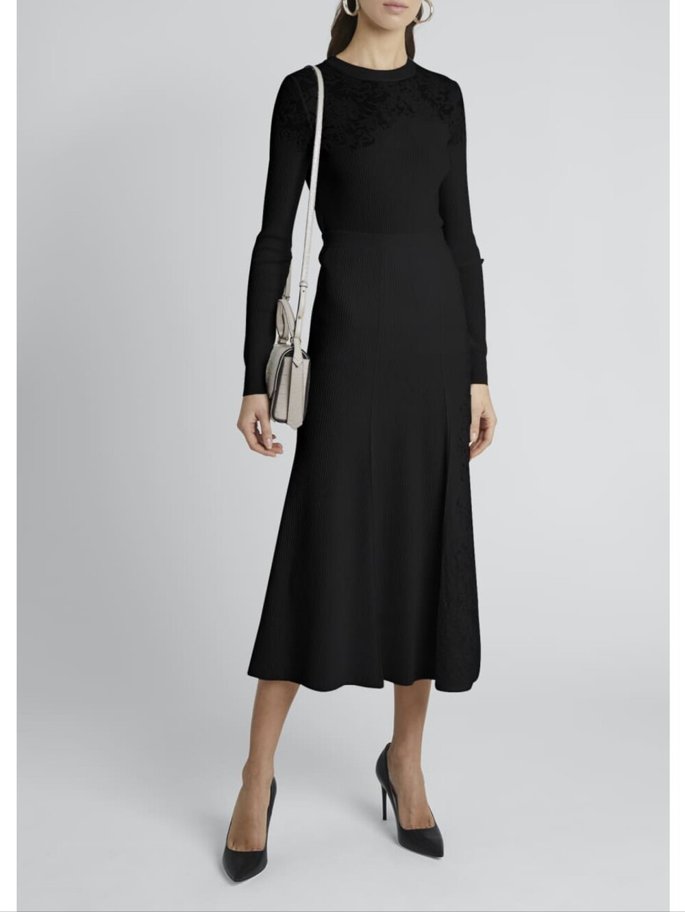 Givenchy Black Knit Midi Skirt With Floral Lace Inset